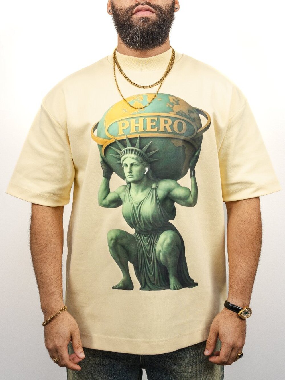 Cream Heavyweight Graphic Tee Oversized Boxy Drop Shoulder Statue Print
